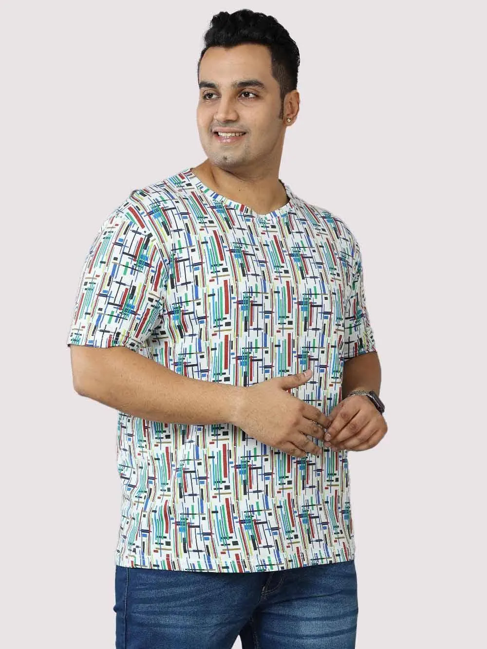 Men Plus Size Stripe Digital Printed Round Neck T-Shirt