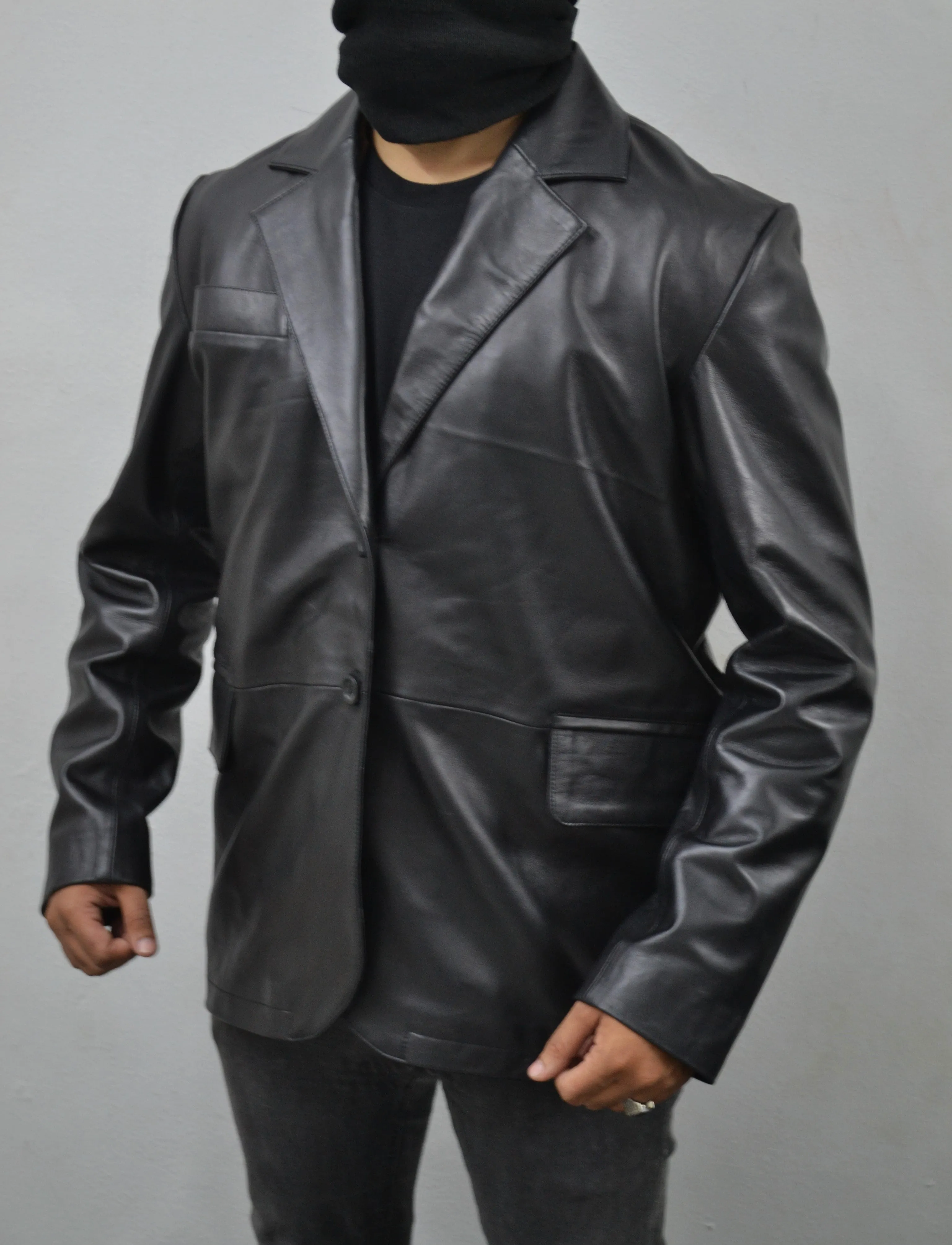 Men's Black 2 Button Casual Formal Genuine Lambskin Leather Blazer