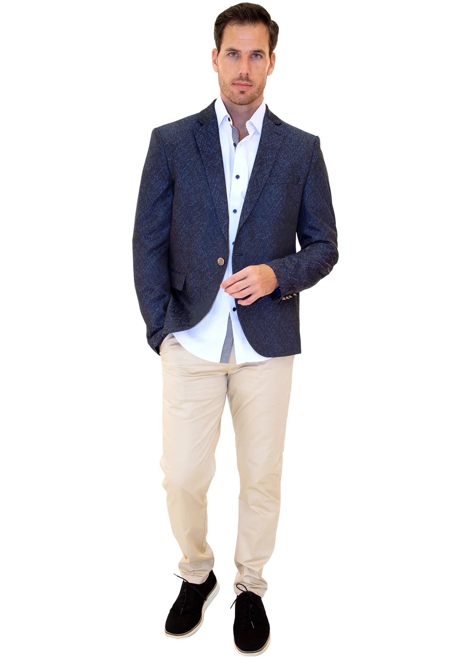 Men's Classic Fit Navy Evening Blazer with Jewel Buttons