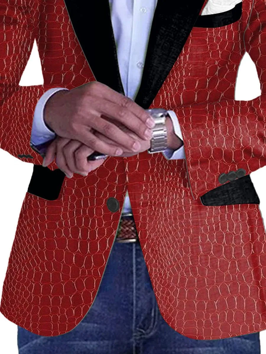 Men's Crocodile Leather Print Single Breasted Casual Blazer