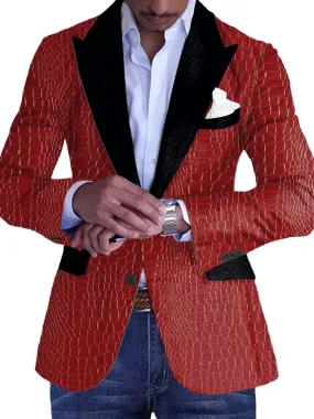 Men's Crocodile Leather Print Single Breasted Casual Blazer