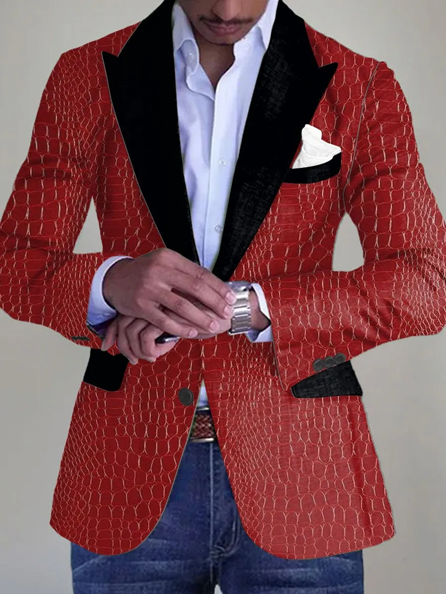 Men's Crocodile Leather Print Single Breasted Casual Blazer