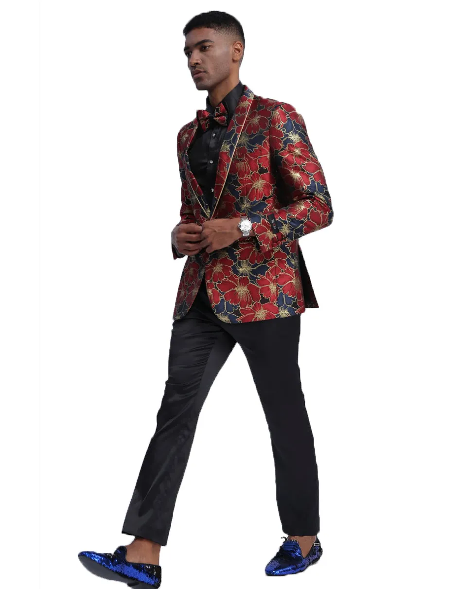 Mens Empire Floral Prom Blazer in Blue & Red