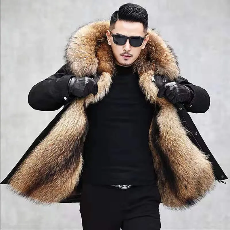 Men's Extreme Cold Weather Short Winter Faux Fur Parka Anorak Trench Coat