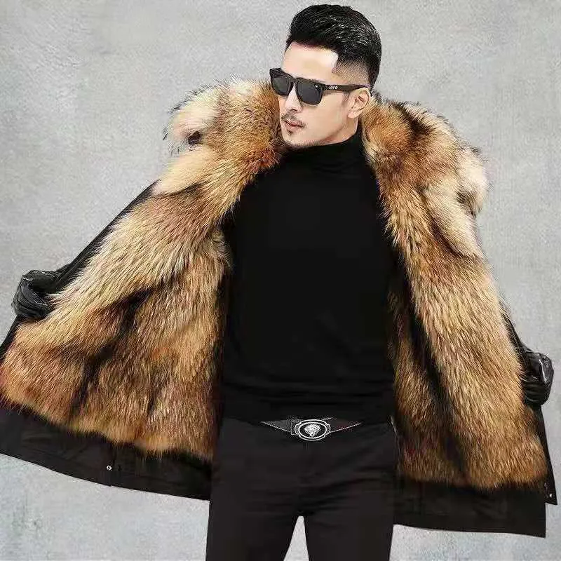 Men's Extreme Cold Weather Short Winter Faux Fur Parka Anorak Trench Coat