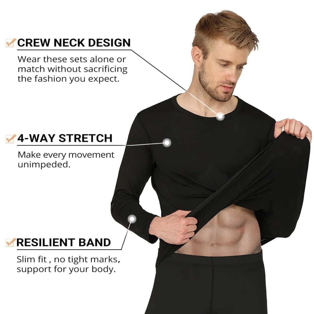 Men's Fleece Lined Thermal Underwear - Black