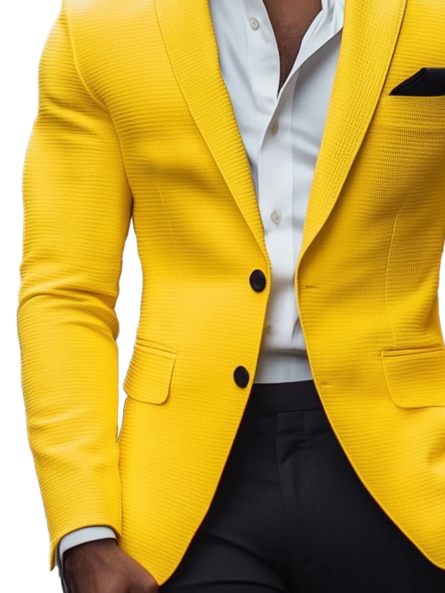 Men's Lapel Solid Waffle Single Breasted Blazer