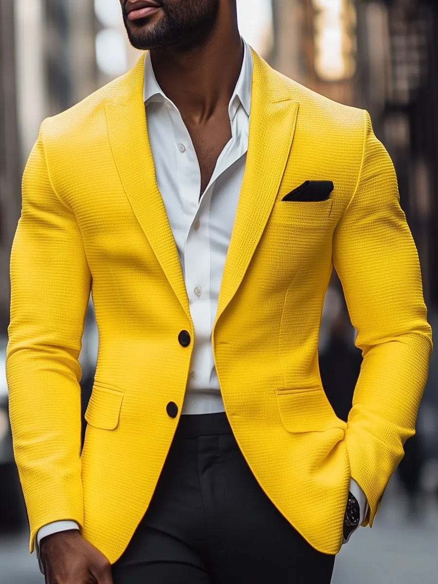 Men's Lapel Solid Waffle Single Breasted Blazer