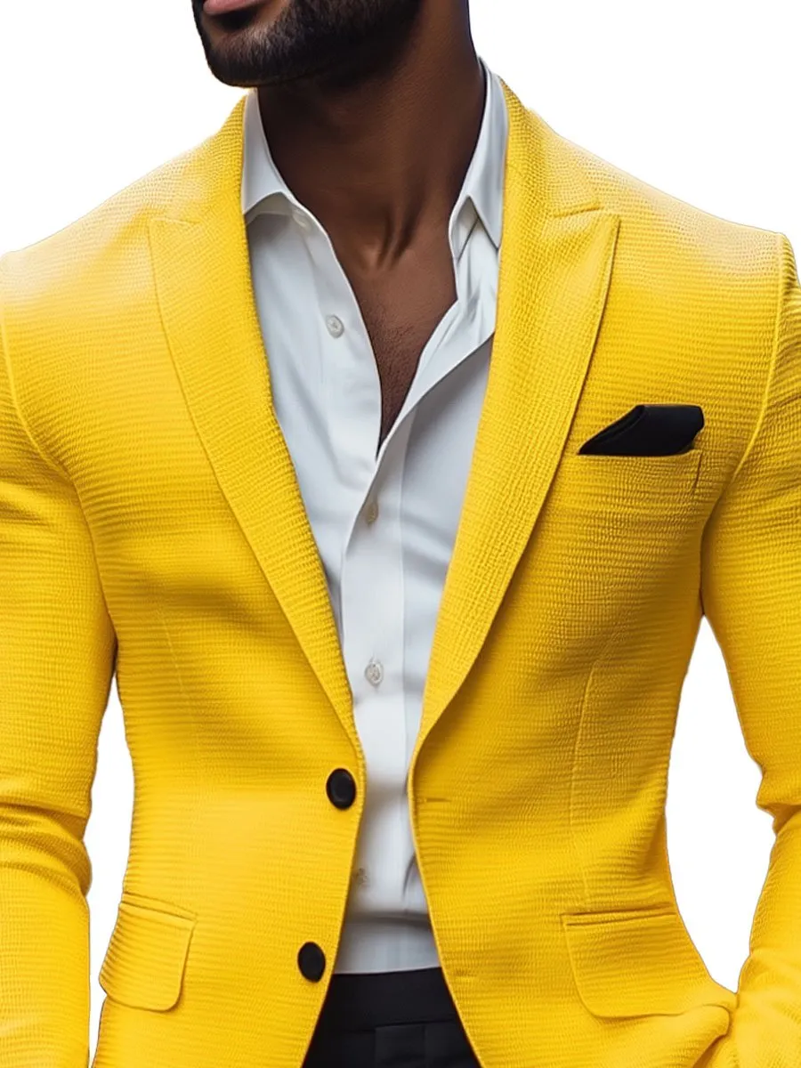 Men's Lapel Solid Waffle Single Breasted Blazer