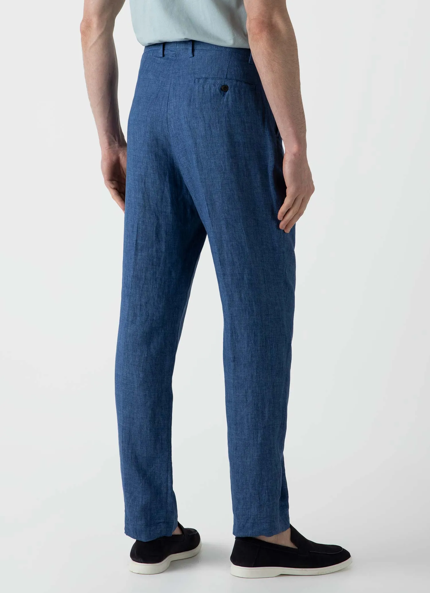 Men's Pleated Linen Trouser in Blue Melange