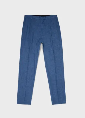 Men's Pleated Linen Trouser in Blue Melange