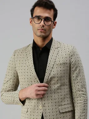 Men's Printed Beige Single Breasted Blazer