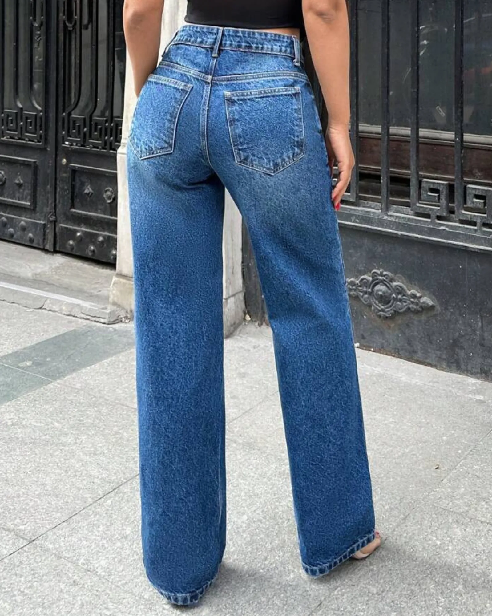 Mid Blue Overcast Wash High Waist Wide Leg Jeans