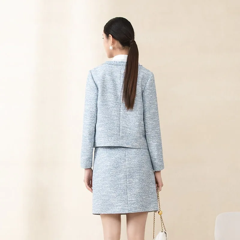 Mist Blue Short Tweed Coat