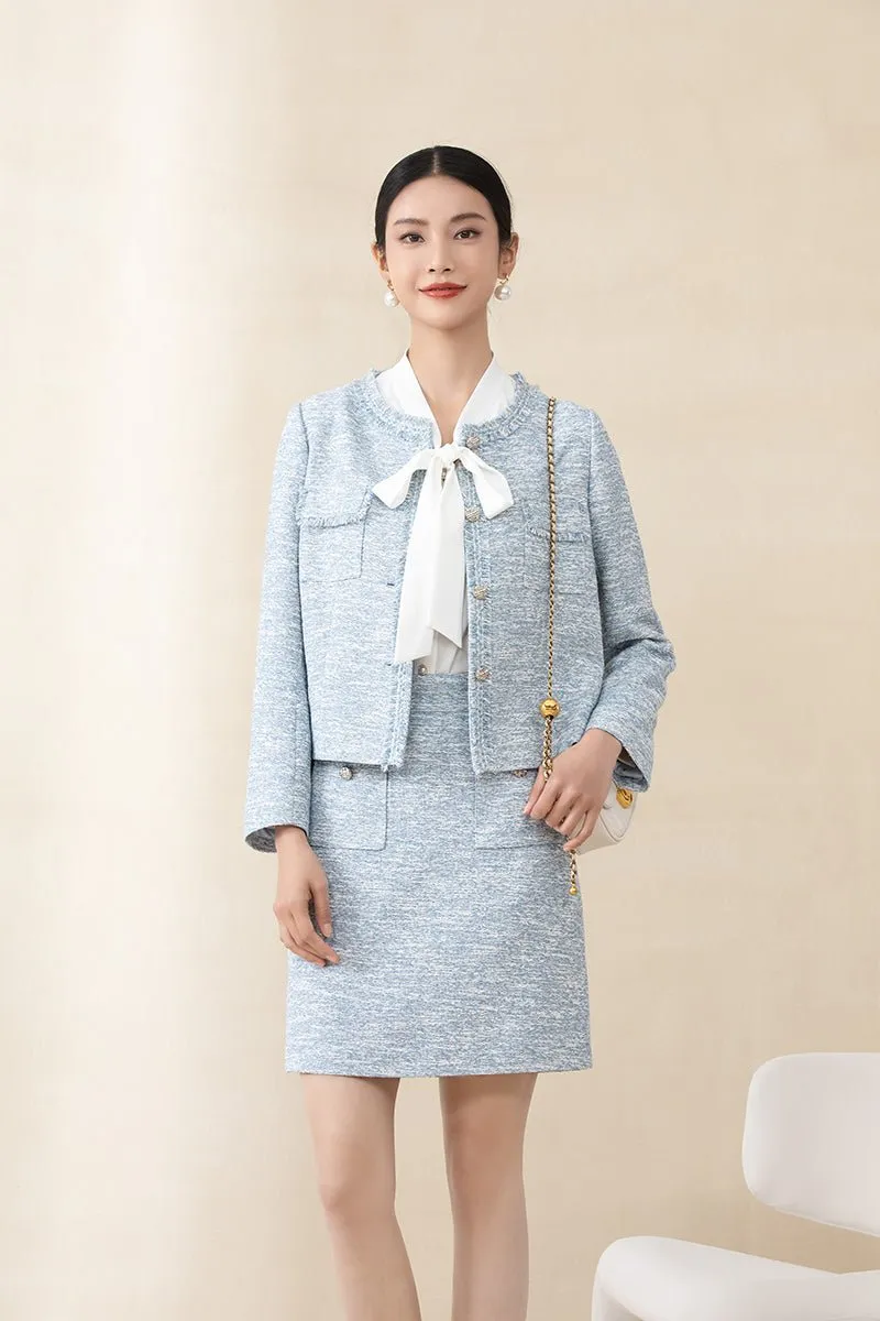 Mist Blue Short Tweed Coat