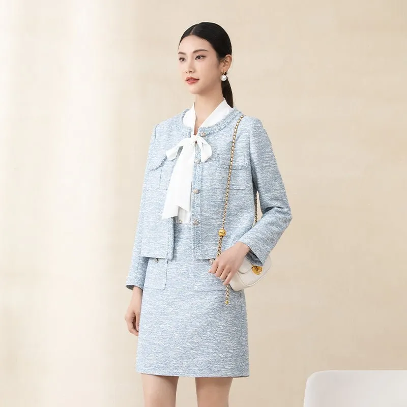 Mist Blue Short Tweed Coat