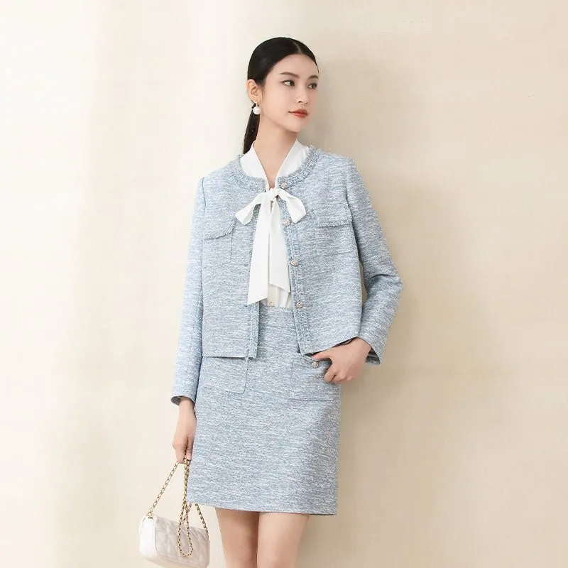 Mist Blue Short Tweed Coat