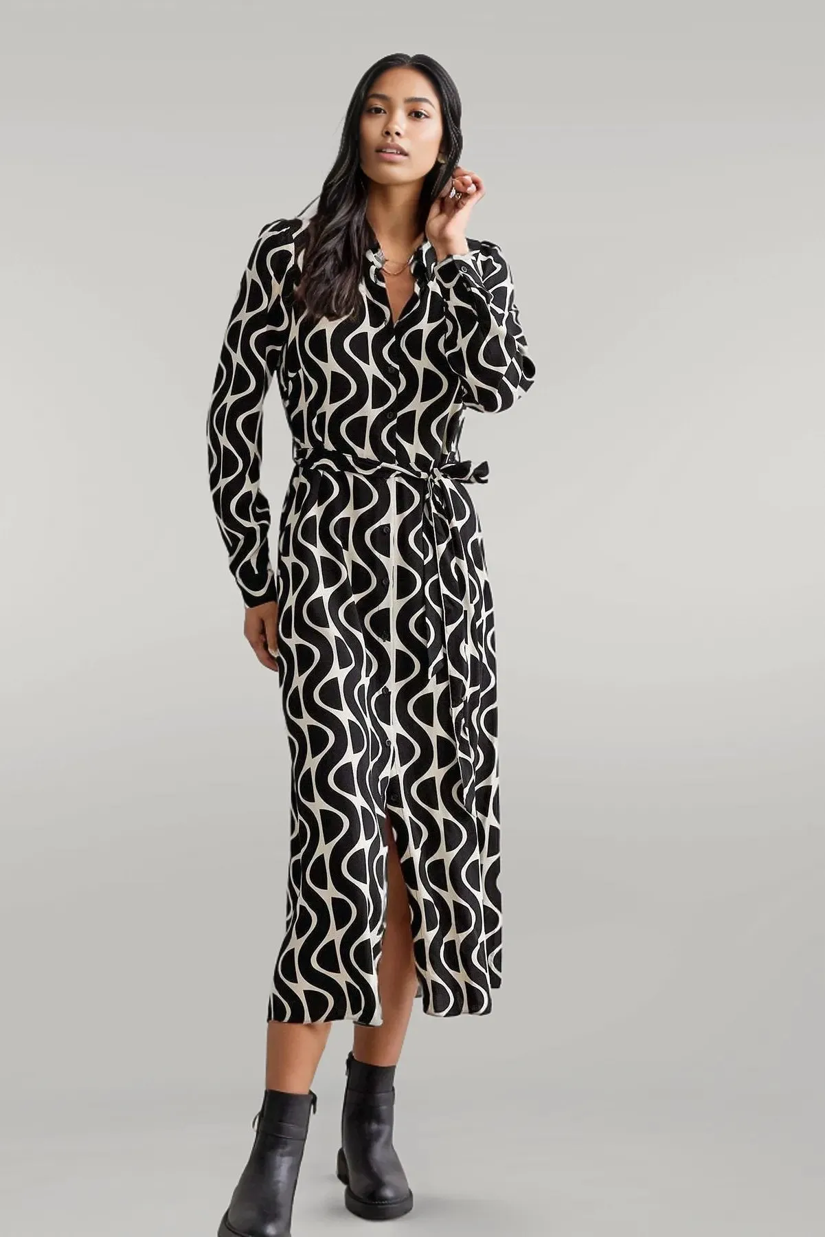 Monochrome Geo Print Midi Dress