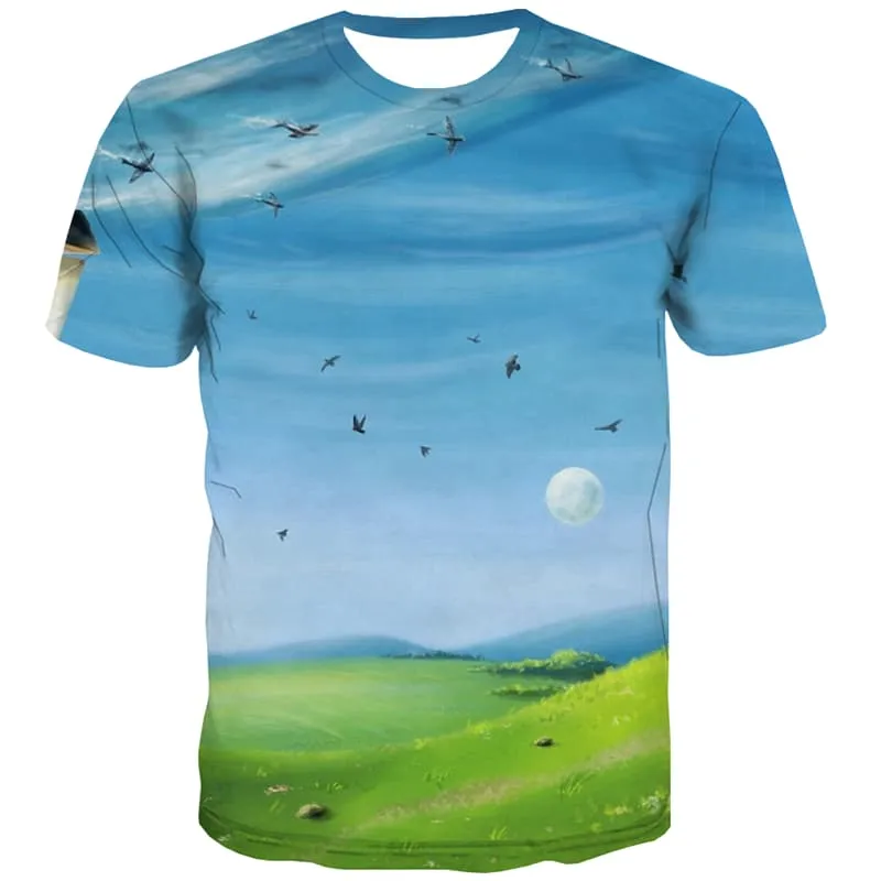 Moon T shirts Men Animal T shirts Funny Tree T-shirts Graphic Cartoons Shirt Print