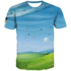 Moon T shirts Men Animal T shirts Funny Tree T-shirts Graphic Cartoons Shirt Print