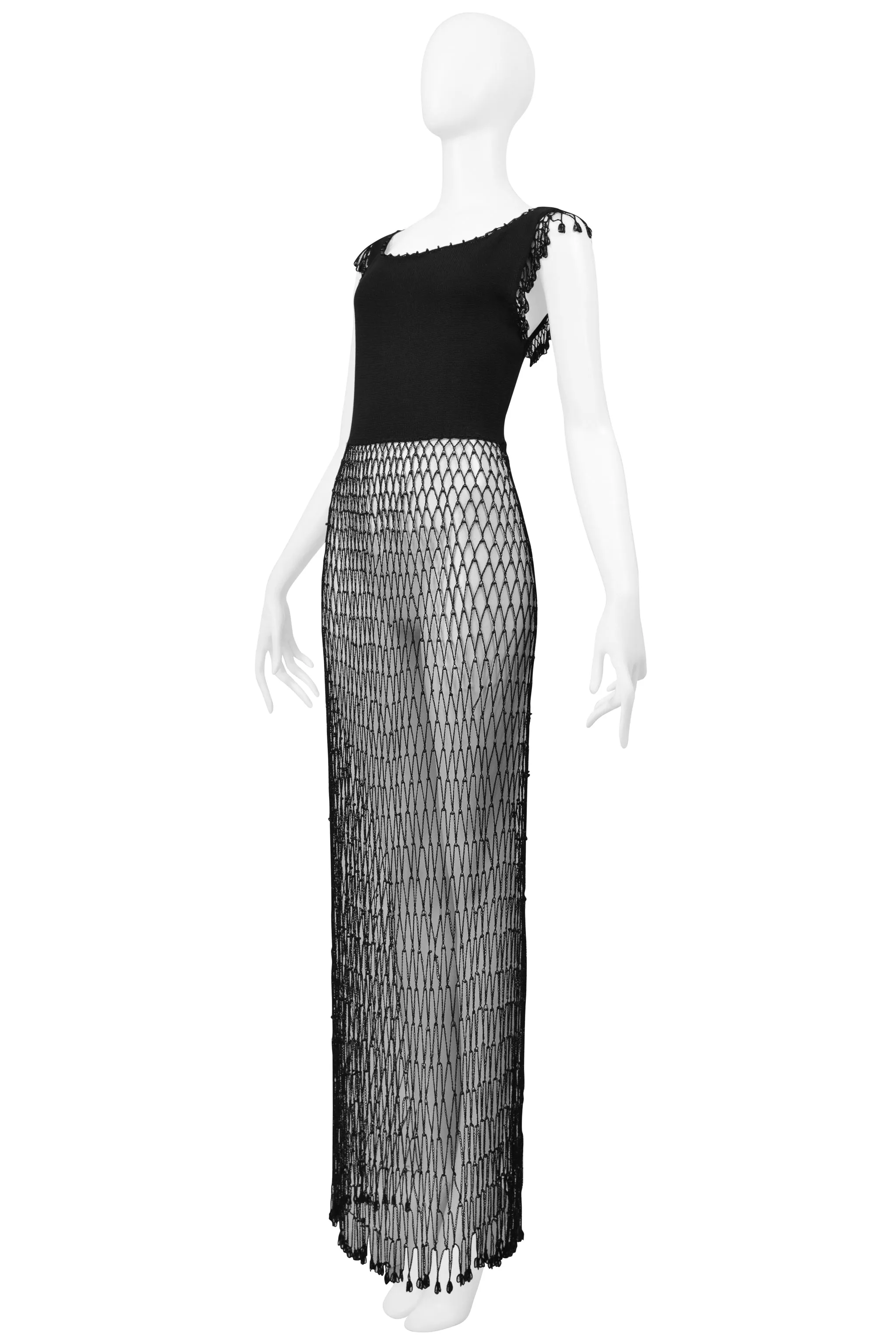 MOSCHINO BLACK FISHNET DRESS WITH BEADING