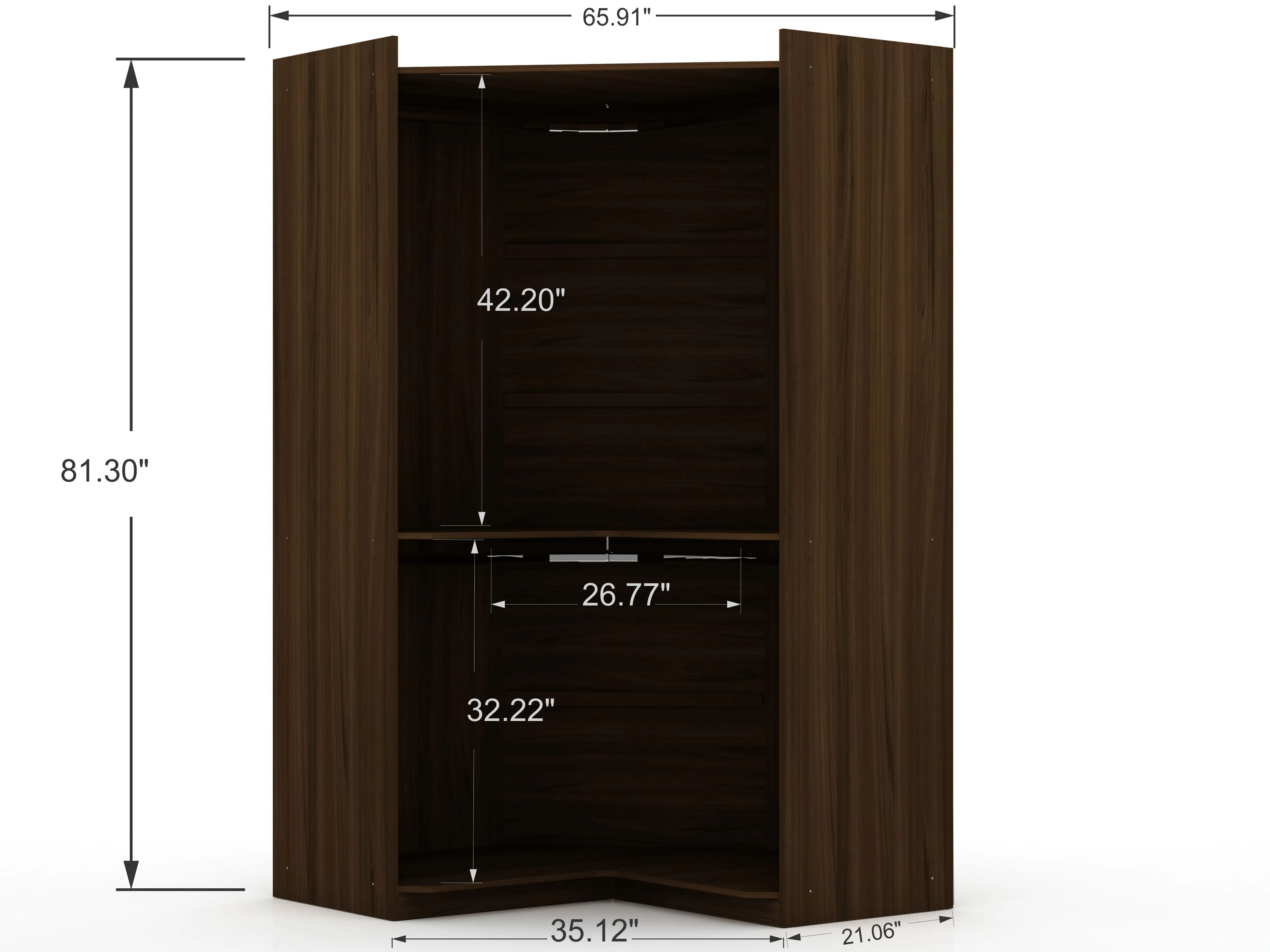 Mulberry 3.0 Sectional Modern Corner Wardrobe Closet with 2 Drawers - Set of 2 in Brown