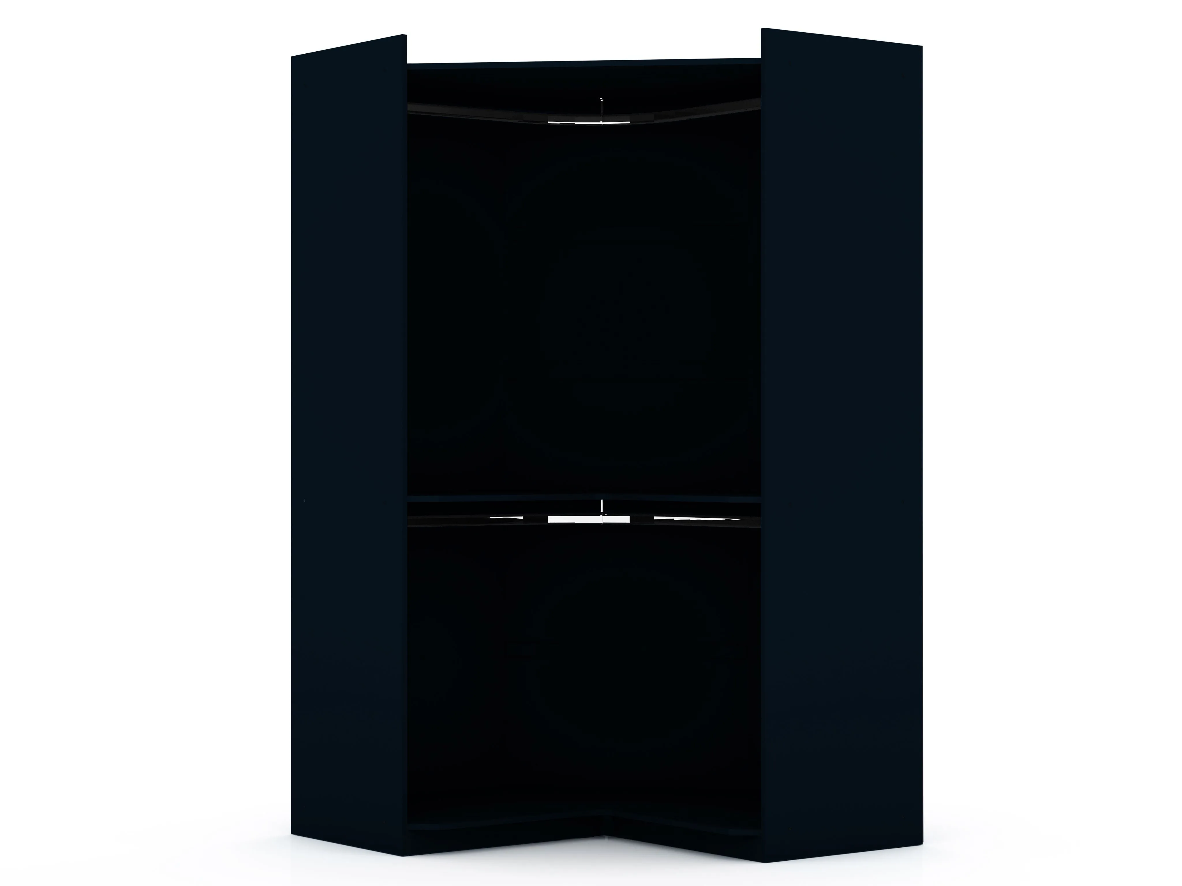 Mulberry Modern Open Corner Closet with 2 Hanging Rods in Tatiana Midnight Blue