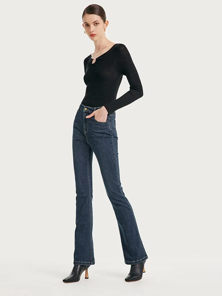 Mulberry Silk Denim Flared Trousers