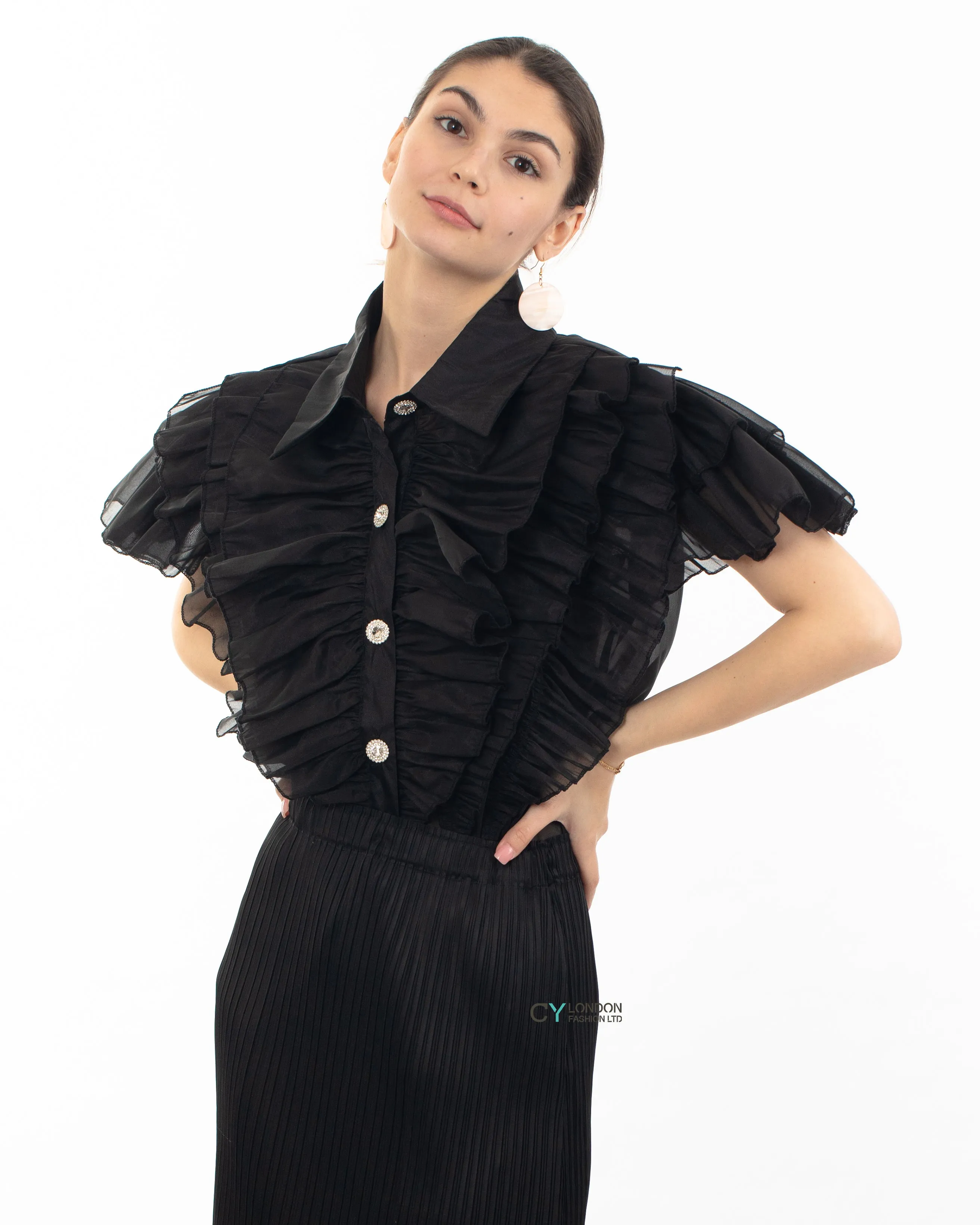 Multi Ruffle Layer design Blouse in Black color