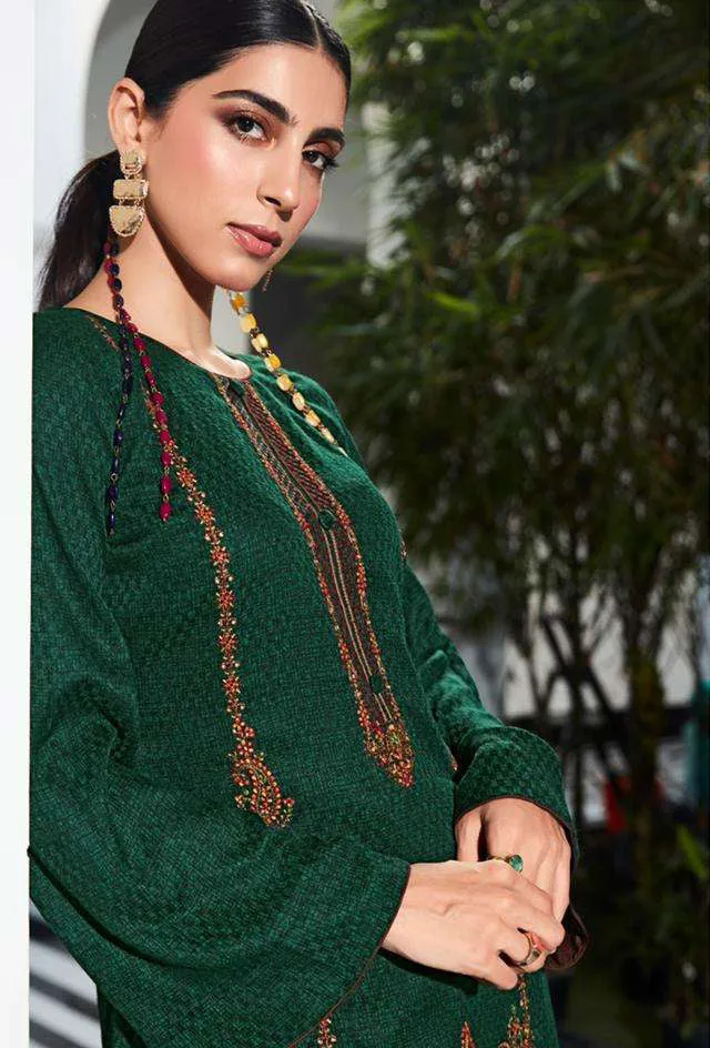 Mumtaz Arts Pashmina Green Winter Unstitched Suits for Ladies