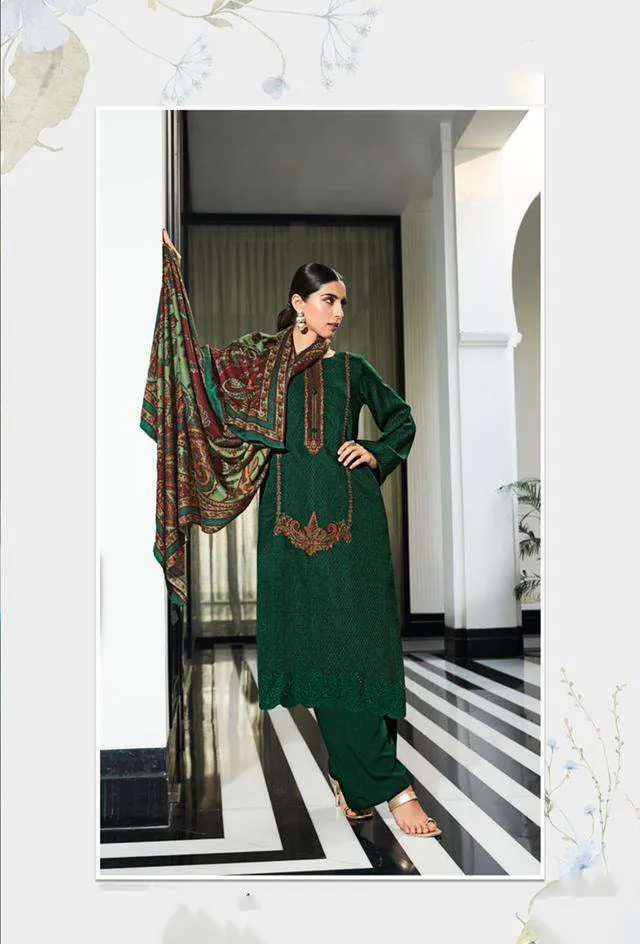 Mumtaz Arts Pashmina Green Winter Unstitched Suits for Ladies