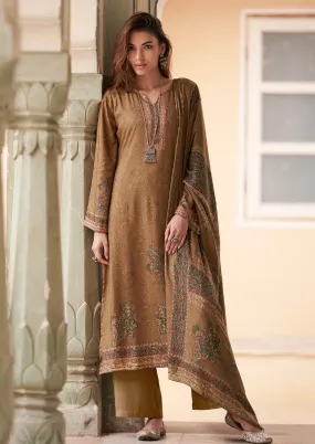 Mumtaz Arts Pure Pashmina Brown Winter Suits Dress Material for Women