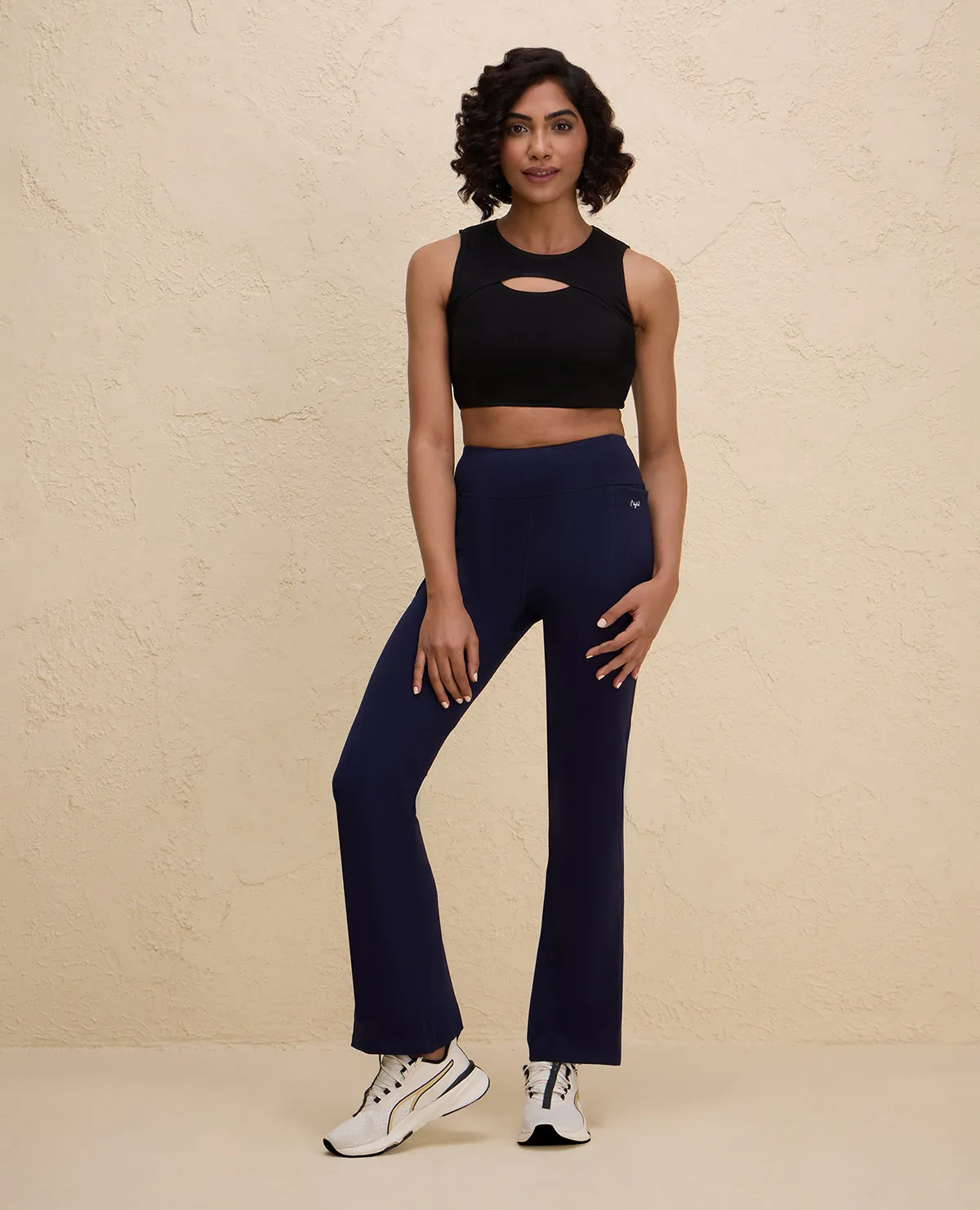 Nykd By Nykaa Iconic Cotton Flare Leggings with Pockets-NYAT503-Navy