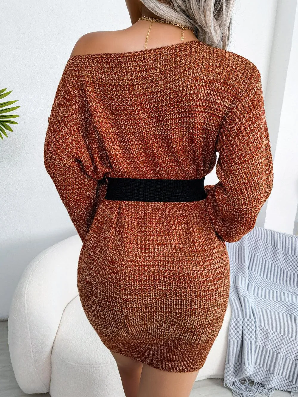 Off-Shoulder Lantern Sleeve Sweater Dress