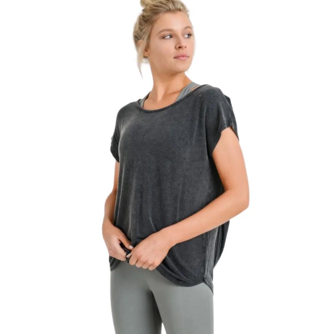 Open Back Drape Mineral Wash Top