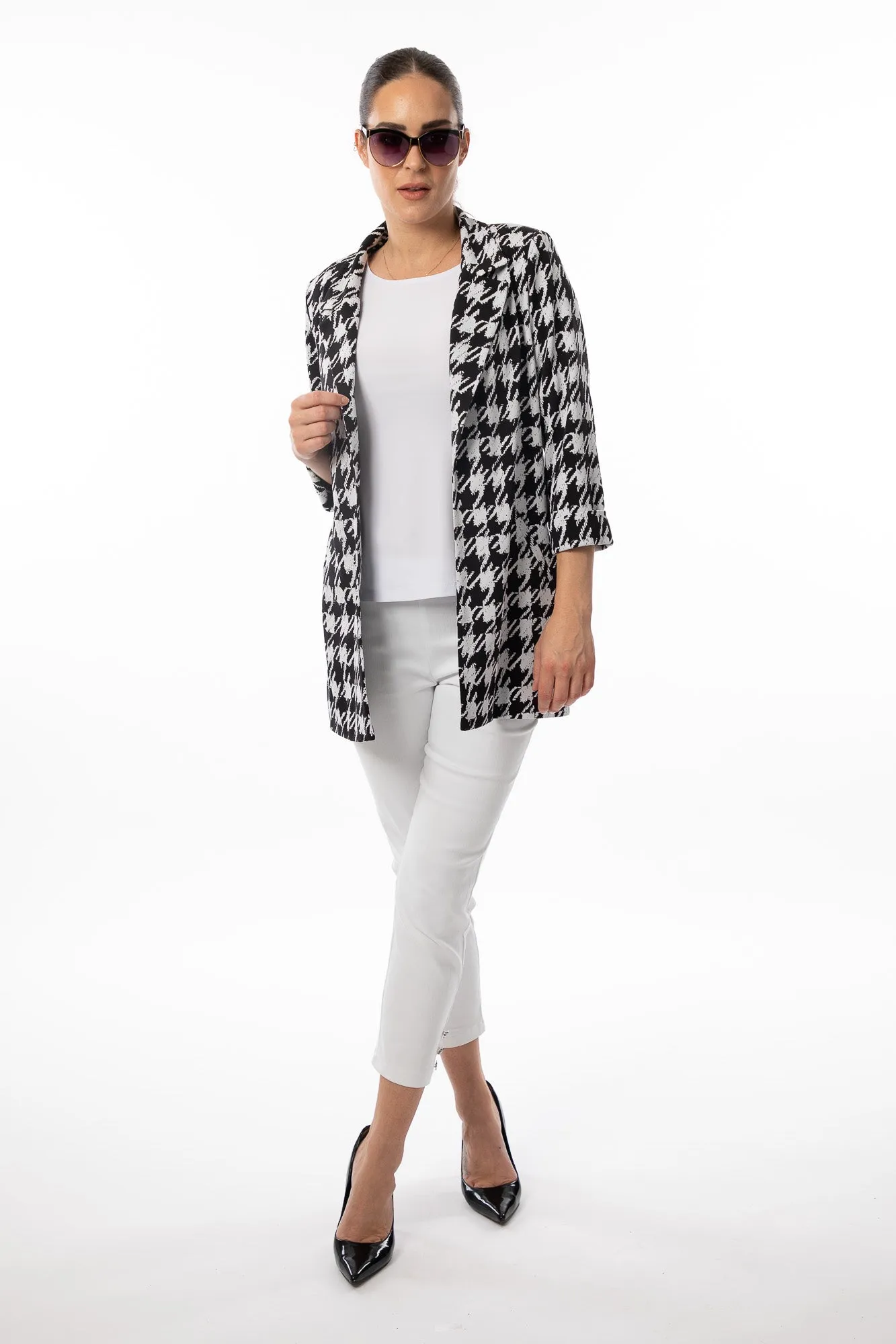 Open Front Houndstooth Blazer. Style BALI8405