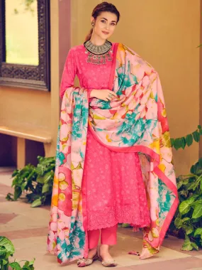 Pashmina Dark Pink Embroidered Unstitched Winter Suit Set