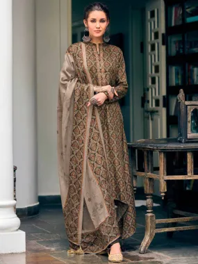 Pashmina Embroidered Brown Unstitched Winter Ladies Suits Set