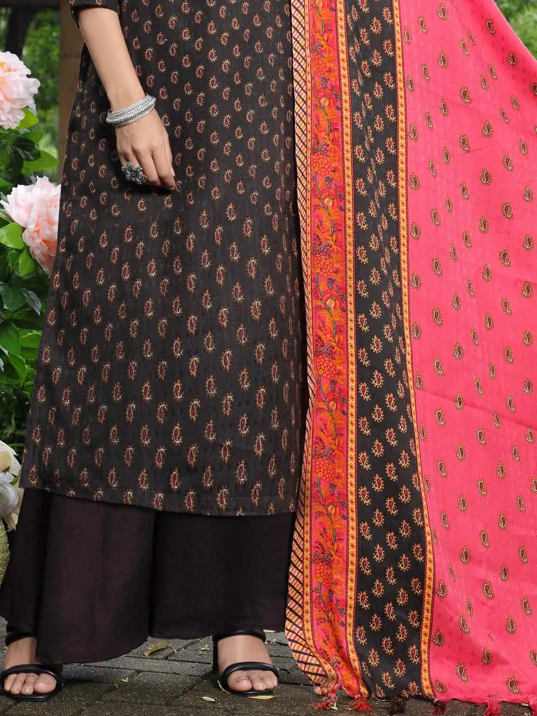 Pashmina Embroidered Coffee Unstitched Winter Ladies Suits