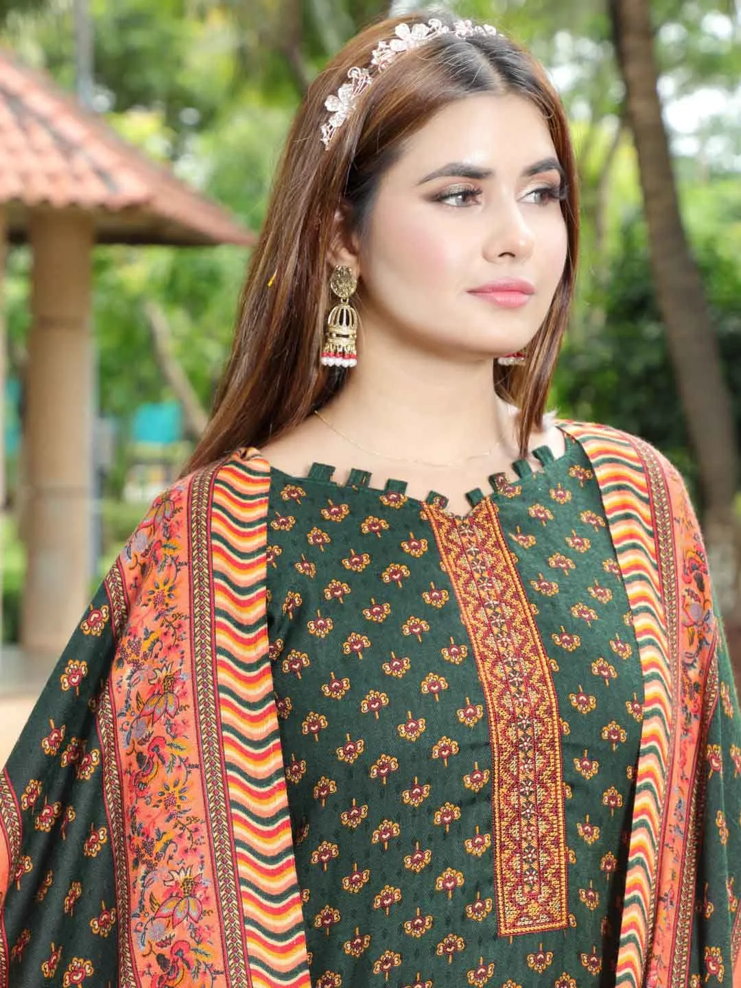 Pashmina Embroidered Green Unstitched Winter Ladies Suits