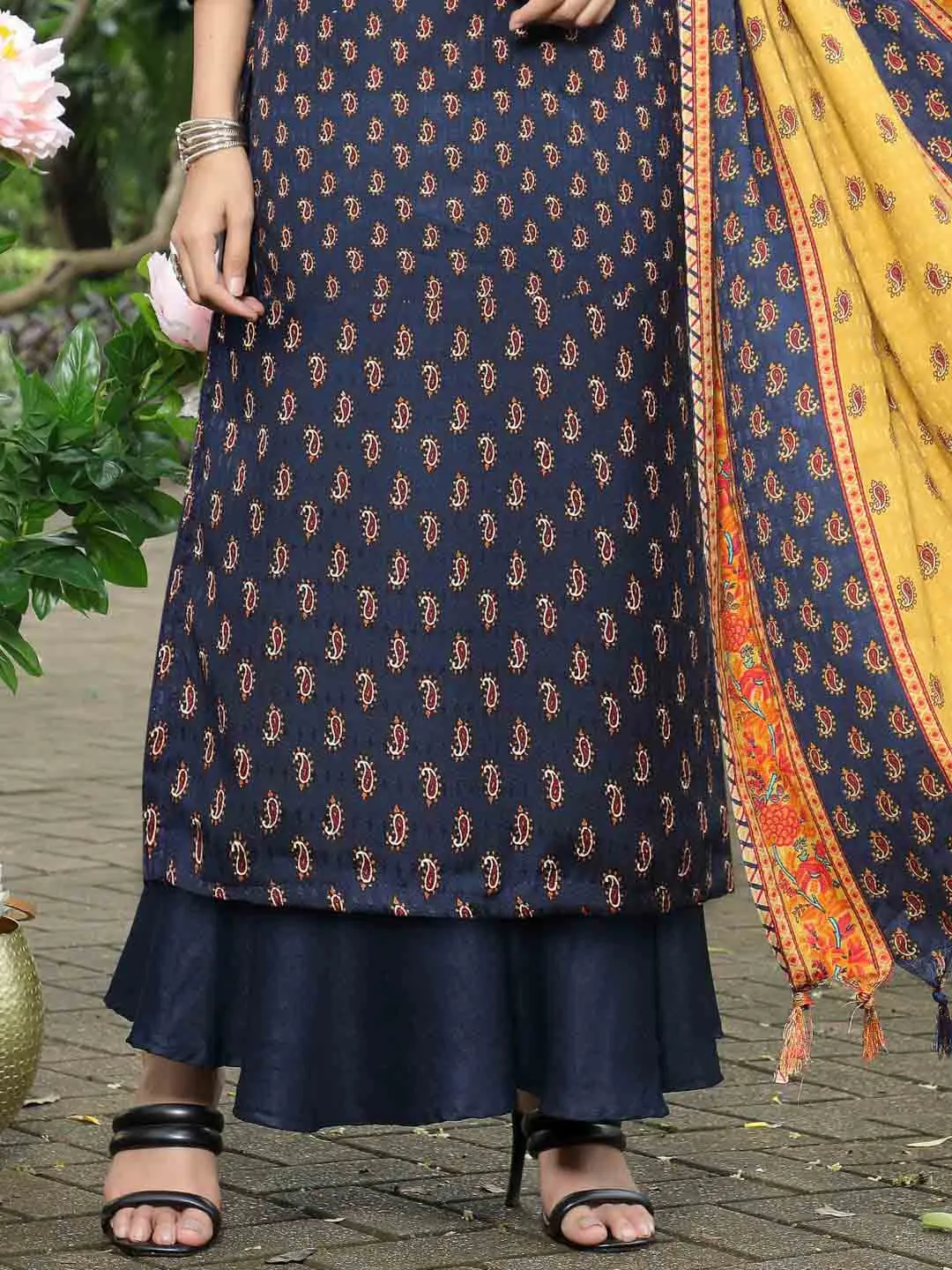 Pashmina Embroidered Navy Blue Unstitched Winter Ladies Suits