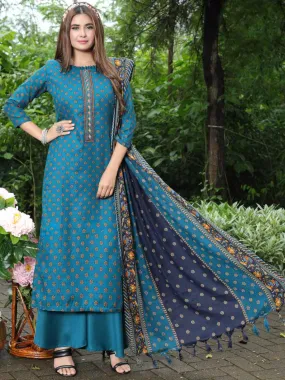 Pashmina Embroidered Teal Blue Unstitched Winter Ladies Suits