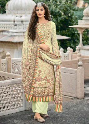 Pashmina Green Winter Unstitched Suit Dress Material With shawl