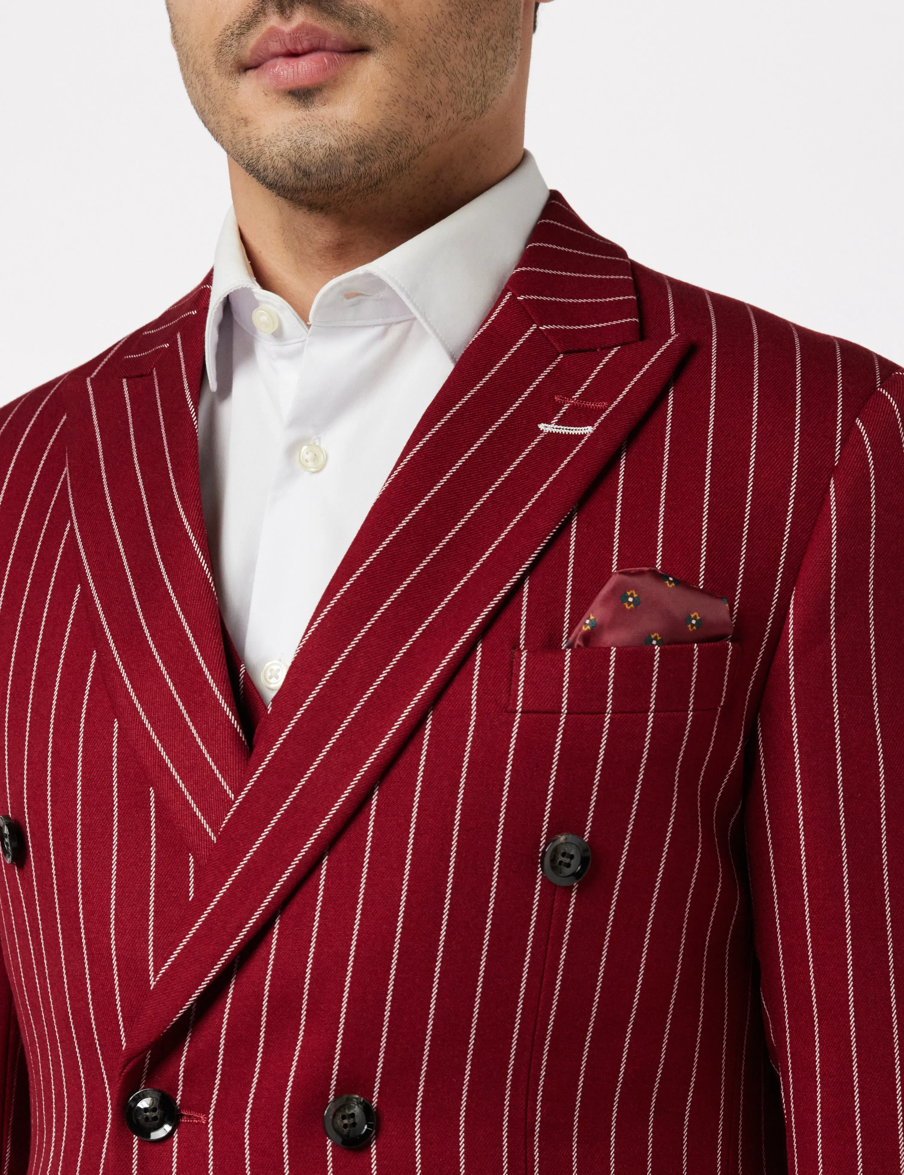 Pinstripe Double Breasted Maroon Jacket