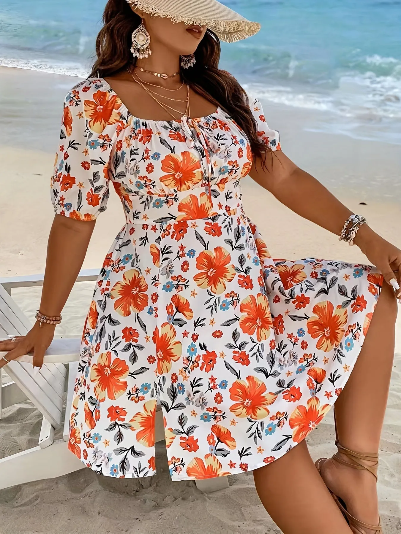 Plus Size Romantic Floral Mini Dress