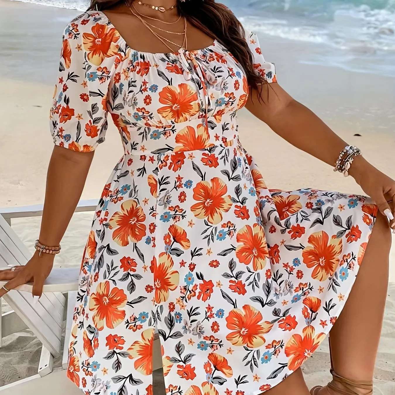 Plus Size Romantic Floral Mini Dress