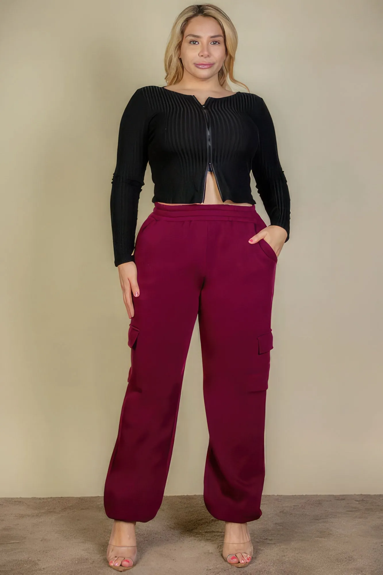 Plus Size Women Side Pocket Drawstring Waist Sweatpants