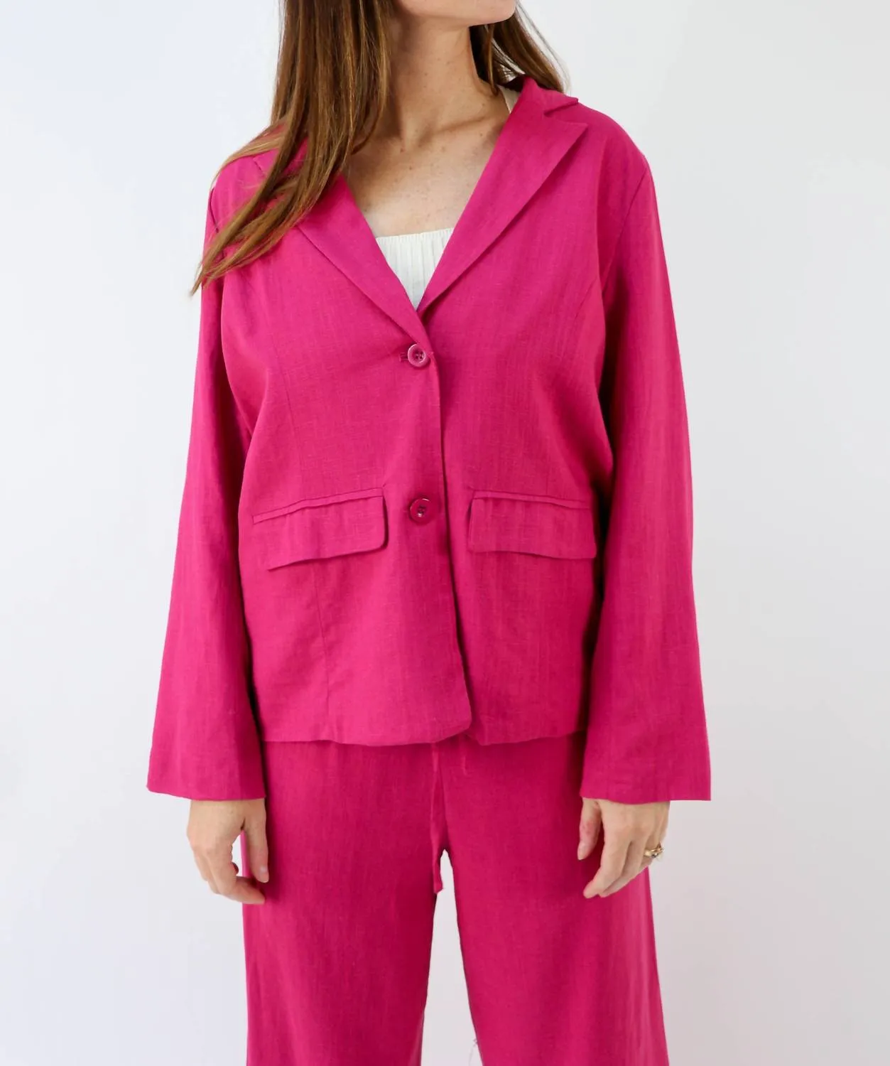 Power Move Linen Blazer in Magenta