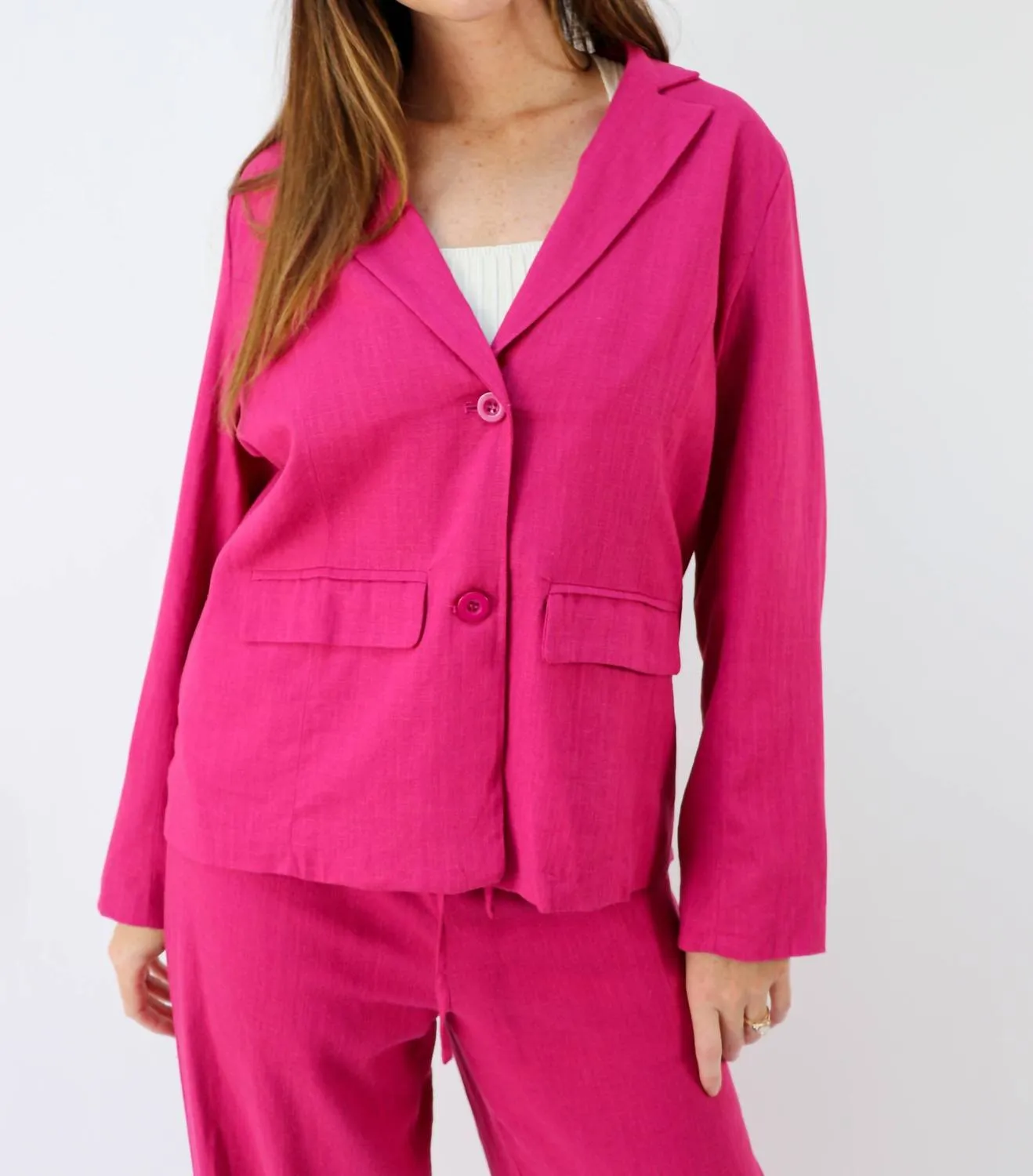 Power Move Linen Blazer in Magenta