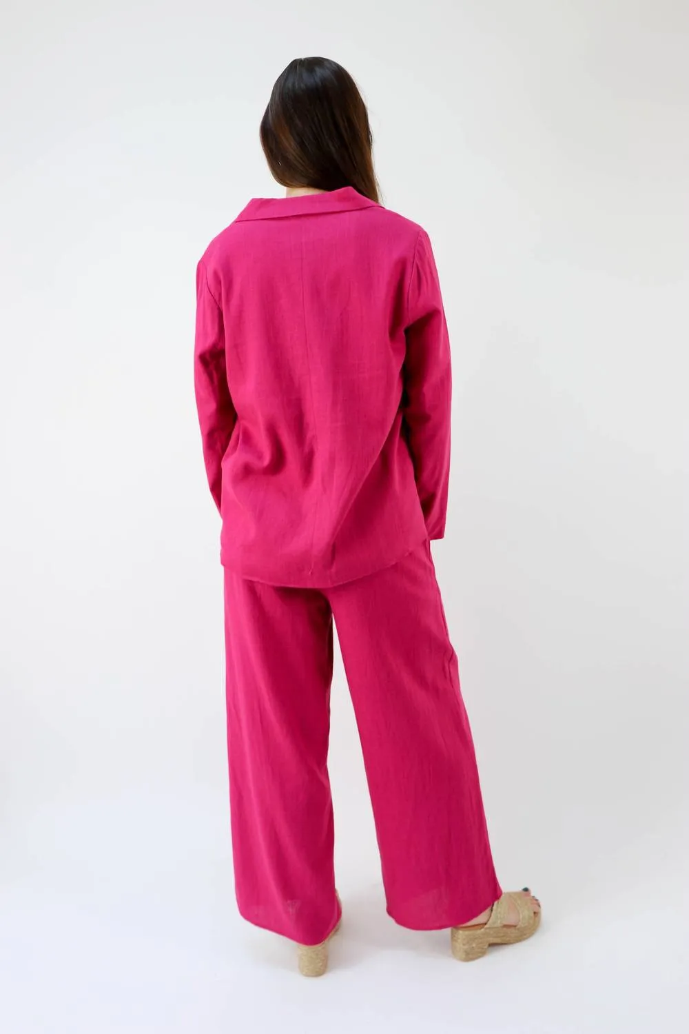 Power Move Linen Blazer in Magenta